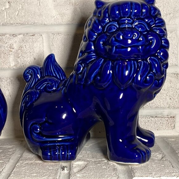 FOO DOG/LIONS - Chinoiserie - Cobalt Blue - Pair - Picture 6 of 8